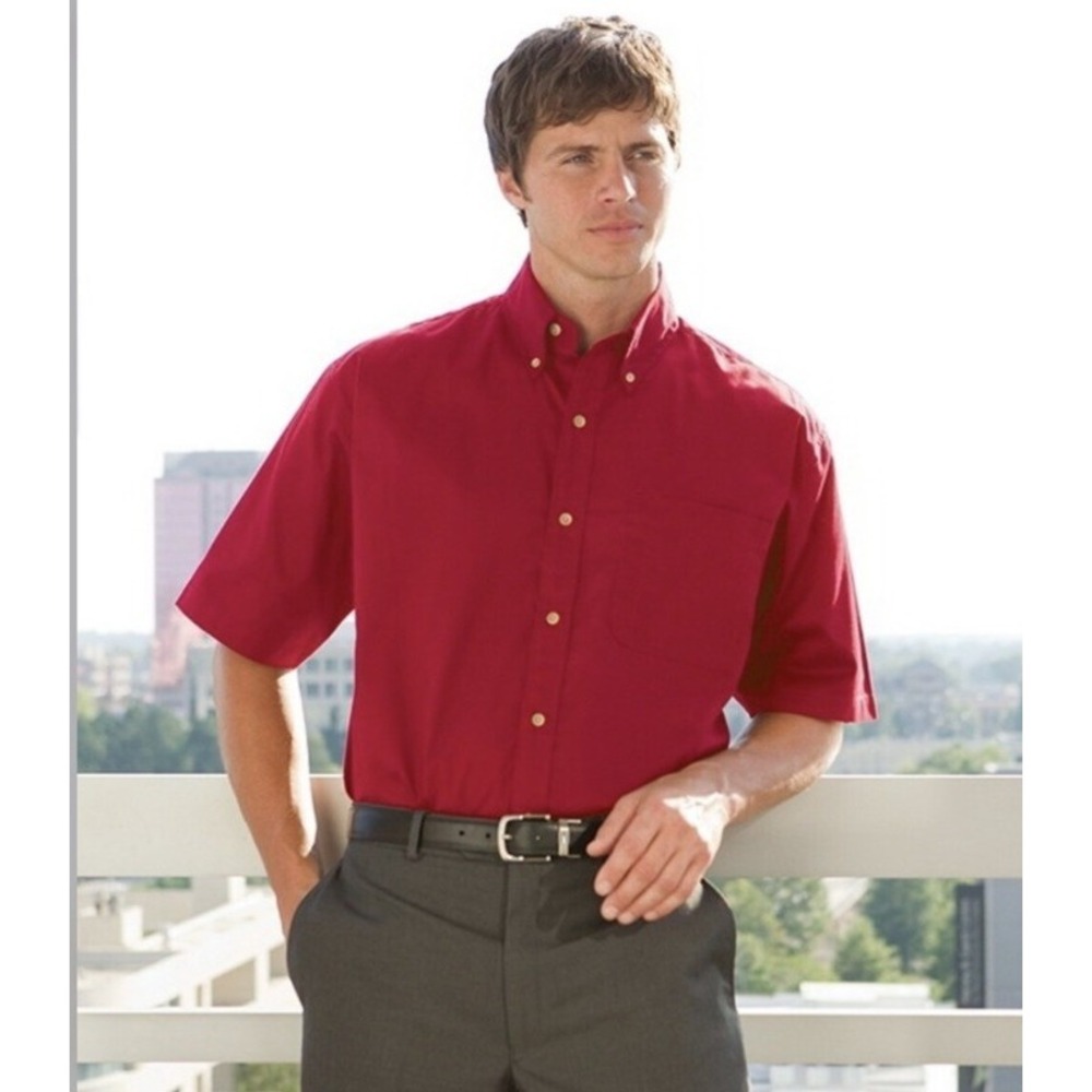 Jonathan Corey Mens XL Short Sleeve Button Down Shirt Burgundy Red Cotton Blend